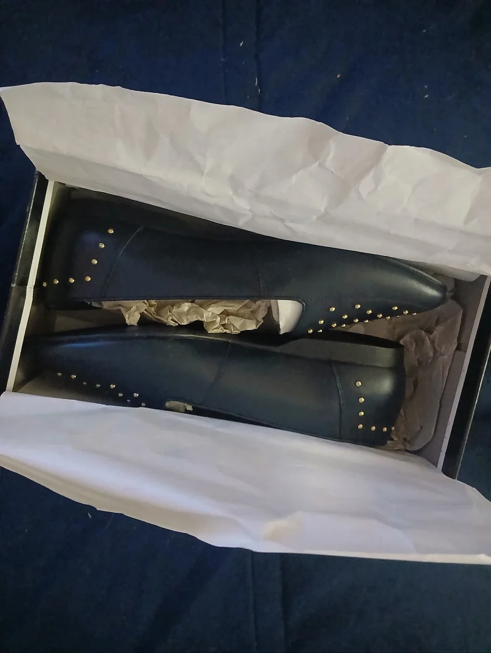 NIB Vintage G Wiz Navy Blue Studed Leather Loafers Flats 90's  Size 9